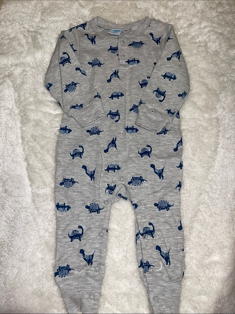 Gray Footed One-Piece with Navy Dino Print for Kids